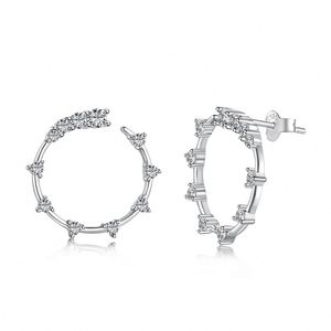 Dylam Dainty Minimalist Design Solid Sterling <b>Silver</b> Rhodium 18K Gold Plating Circle Shape 5A Cubic Zirconia Hoop <b>Stud</b> Earrings - Product Image 1