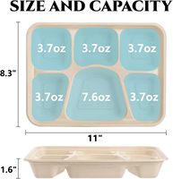 Assiettes jetables rectangulaires en bagasse biodégradable à 6 compartiments, robustes et compatibles micro-ondes pour plats à emporter