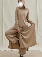 Setelan Olahraga Muslim Wanita Willson Custom OEM 2 Potong, Hoodie Lengan Panjang, Celana Lebar, Cepat Kering, Bernapas