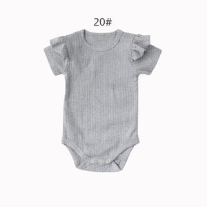 Grosir piyama bayi perempuan baru lahir, baju monyet Onesie katun organik berjumbai polos - Product Image 5