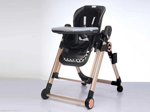 Chaise haute pour bébé avec plateau double couche, roues silencieuses universelles, hauteur réglable, musique, cadre épaissi, ceinture de sécurité haut de gamme, noir - Product Image 2