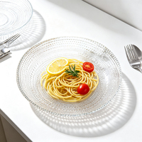 Assiette en verre transparente à motif de perles, 6/8/11 pouces, ronde, pour servir des fruits et des desserts, vaisselle texturée transparente, pour la maison, la cuisine, les fêtes