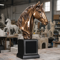 Sculpture de tête de cheval en résine bronze personnalisée, trophée, statue avec base noire, résistante à la corrosion, art animalier pour la décoration de bureau
