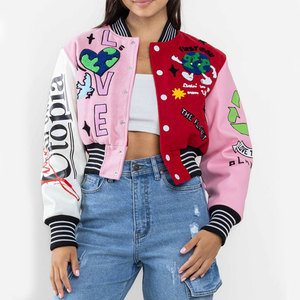 High Quality Printed Front Women's Varsity <b>Jacket</b> Long Sleeve Canvas Fabric Breathable Quick Dry <b>Lightweight</b> Winter Stand Collar - Product Image 1