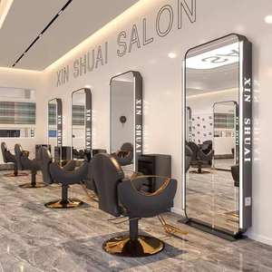 <span class=keywords><strong>Miroir</strong></span> <span class=keywords><strong>de</strong></span> salon <span class=keywords><strong>de</strong></span> coiffure LED moderne sur pied double face avec éclairage, cadre noir pour mobilier <span class=keywords><strong>de</strong></span> coiffure - Product Image 2