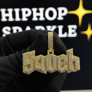 Collar Personalizado con Nombre Gótico en Plata de Ley 925 con Moissanita VVS, Chapado en Oro de 18K, Totalmente Cubierto de Piedras, para Hombre y Mujer - Product Image 1