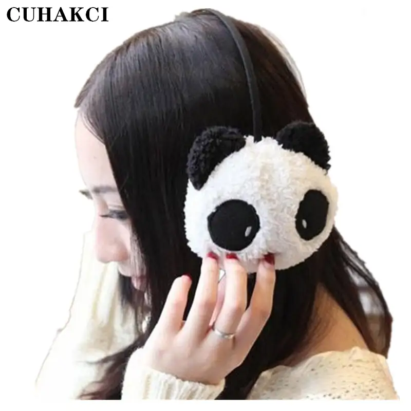 GirlsBlack beyaz küçük Panda tasarım ped kabarık kulak isıtıcı Earmuffs kış sevimli Panda kulaklık isıtıcı