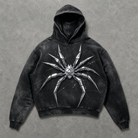 Sweat-shirt à capuche polaire vintage pour homme, motif toile d'araignée métallique 3D délavé, style streetwear printemps, vente en gros, personnalisable OEM ODM