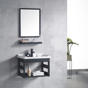 Minimalist Wall Mounted Ceramic Sink <b>Cabinet</b> With Mirror And Shelf For <b>Small</b> Bathrooms - Product Image 4