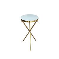 Table d'appoint haute en acier inoxydable doré avec plateau en verre et pieds en bambou