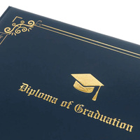 Couverture de certificat de titulaire de diplôme en cuir PU personnalisé marine avec logo en feuille d'or