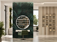 Meubles de magasin de beauté modernes, comptoir de présentation de maquillage sur mesure et vitrine murale pour cosmétiques