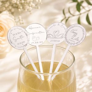 Engraved <b>Acrylic</b> Cocktail Stir Sticks With <b>Mirror</b> Finish and Custom Logo for Wedding Favors & Bridal Party Gifts - Product Image 1