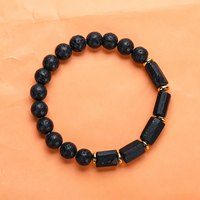 Bracelet en acier inoxydable avec perles rectangulaires en obsidienne noire et pierres de lave, anti-anxiété et protecteur