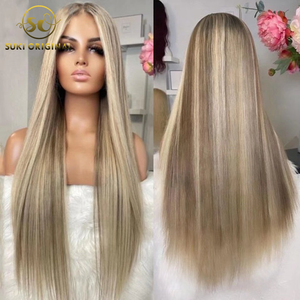 Wig Rambut Asli Berkualitas Tinggi 100% Warna Pirang Abu, Wig Full Lace 40 Inch Berwarna-warni, Wig Rambut Asli Pirang Abu dengan Lace Front - Product Image 4
