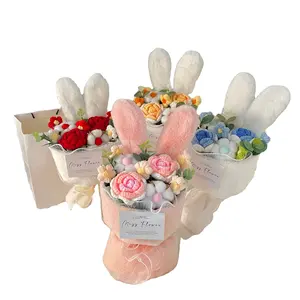 Wholesale network red rabbit ears bouquet knitted doll Hot Sale Luxury Valentine Gift Plush Toy For Girlfriend Gift