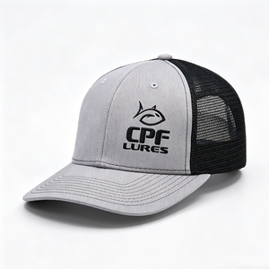 Casquette de camionneur en maille gris-noir avec broderie, polyester/coton, unisexe, réglable, respirante, pour sports de plein air - Product Image 2