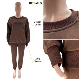 Sonbahar kış kadın uzun eşofman uzun kollu o-boyun kazak üst + İpli uzun koşu pantolonları iki parçalı Set - Product Image 5