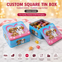 Caja Metálica Cuadrada para Dulces Infantiles y Recuerdos de Fiesta con Diseño de Corazón de Perrito de Dibujos Animados, Logotipo Personalizado, Grado Alimenticio, MOQ Bajo