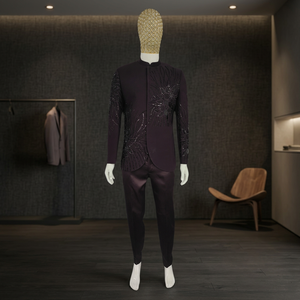 Men Sherwani Jodhpuri Suit Purple Glass Bead Embroidery Traditional Formal Wear for Wedding Party - Product Image 2