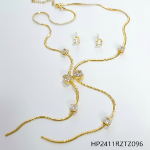 Set di gioielli da sposa placcato oro lucido metallizzato 24K alla moda accessori di abbigliamento quotidiano per le donne per feste e regali - Product Image 1