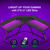 Escritorio para ordenador portátil de esquina en forma de L, fábrica al por mayor, estación de trabajo, mesa de estudio, escritorio para juegos de trabajo LED RGB negro