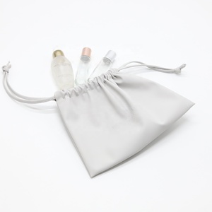 Custom Emboss Logo Gray Faux Leather Travel Cosmetic Dust Pouch High End Drawstring Pu Leather Gift Makeup Cosmetic <b>Bag</b> - Product Image 3