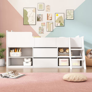 Letto a capanna in legno <span class=keywords><strong>con</strong></span> cassetti e mensole aperte, letto contenitore <span class=keywords><strong>con</strong></span> scaletta e sponde di sicurezza complete - Product Image 2