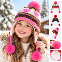 Bonnet tricoté jacquard Fair Isle pour enfants, coupe-vent avec pompon, idéal pour la randonnée, les activités de plein air, les cours, les vacances et les séances photo - Vente flash