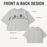 T-shirt Homme Court en Coton 100% Délavé Effet Vieilli Personnalisé, Double Couche, Ourlets et Poignets Frangés, Impression Numérique, Style Streetwear