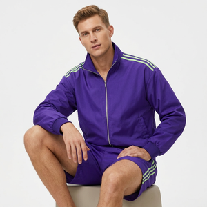 Ensemble de survêtement pour homme violet, veste zippée et short, vêtements de sport décontractés, vêtements d'équipe, logo personnalisé OEM - Product Image 6