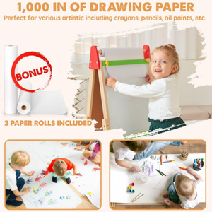 Caballete de tierra pequeña para niños, <span class=keywords><strong>pizarra</strong></span> magnética, <span class=keywords><strong>pizarra</strong></span> de madera, 2 rollos de papel de dibujo, juguete de aprendizaje para niños y niñas de 3 a 8 años - Product Image 6