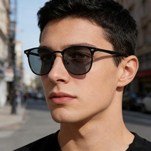 KSL-98295 Gafas de sol con montura metálica para hombre, lentes negras de PC, protección UV400, clase 2, gafas de sol con bisagras de resorte - Product Image 2