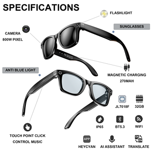 Lunettes Intelligentes W610 en Promotion avec Caméra, Enregistrement Vidéo Wi-Fi, Traduction IA, Lunettes de Soleil à Annulation de Bruit Double Micro Simultanée - Product Image 3
