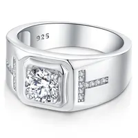 Großhandel kunden spezifische klassische Schmuck geschenke OEM Rhodiniert Sterling Silber Weiß Zirkonia Diamant Herren ringe