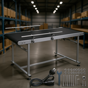 Banda Transportadora de PVC de 59 x 23.6 Pulgadas, Motorizada, Ajustable, Eléctrica, Industrial, con Barandas Dobles Antiestáticas - Product Image 2