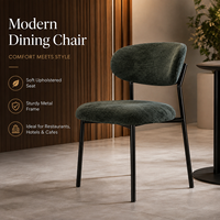 Moderne luxe gestoffeerde eetkamerstoel, bosgroen, ovale rugleuning, design, comfortabel, geschikt voor hotels en restaurants.