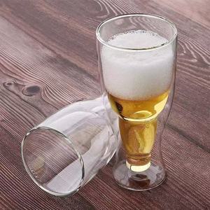 Vaso de Cerveza de Vidrio de Doble Pared de Borosilicato con Forma de Botella de Cerveza Invertida, 250 ml, 350 ml, 500 ml, para Fútbol Mundial - Product Image 1