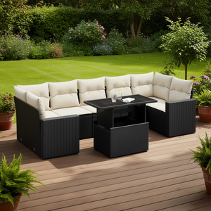 Ensemble de canapés de jardin en rotin noir 6 places avec rangement, mobilier d'extérieur au design contemporain - Product Image 2