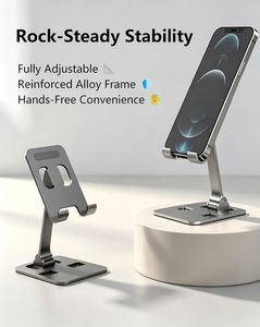 Desktop Folding 360 <b>Rotatable</b> Aluminum Alloy Mobile Phone Tablet Stand for Office <b>Desk</b> - Product Image 2