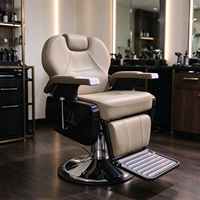 Fauteuil de barbier robuste avec système hydraulique inclinable, en cuir PU beige, pour salon de coiffure masculin, avec repose-pieds