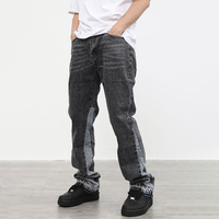 DiZNEW Nouveau design d'été personnalisé pour hommes, jeans évasés, patchwork, coupe ample, style hip-hop, denim délavé