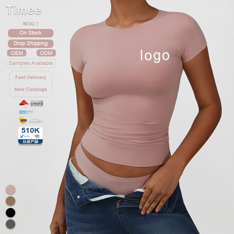 Fashionable Short-sleeved T-shirt High-elasticity Yoga Fitness T-shirt Casual Tight Top for Women