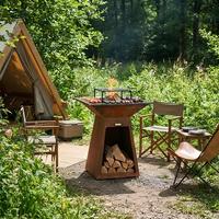 Brasero décoratif en acier corten avec rangement pour bois, barbecue extérieur