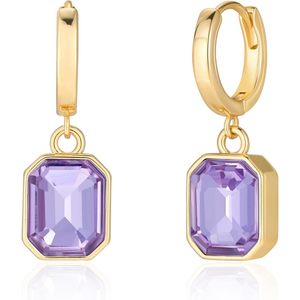 ต่างหูคริสตัลอเมทิสต์ทรงหยดน้ำ ประดับทอง 18K แบบห่วงกอดหู ตัวเรือนแบบ Bezel Setting ของขวัญสำหรับผู้หญิง - Product Image 1