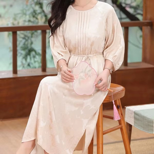 Abito da festa in spiaggia in seta stampata Jacquard di alta qualità stile francese Design della città portuale per vacanze Casual pendolarismo di lusso naturale - Product Image 1