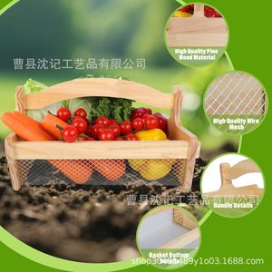 Wooden Storage Basket Rectangle Eco Friendly Food Container For Fruit <b>Vegetable</b> Potato Draining Farmhouse Use - Product Image 1