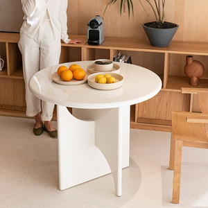 Table à manger ronde moderne en <span class=keywords><strong>blanc</strong></span> crème <span class=keywords><strong>brillant</strong></span>, table d'appoint artistique design pour appartement, café, maison, salle à manger, meubles - Product Image 5