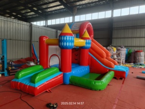 หลักสูตรกระโดดเป่าลมพีวีซีสำหรับเด็กในเชิงพาณิชย์พร้อมสไลเดอร์สระว่ายน้ำบ้านเด้งเกมเป่าลมปราสาทกลางแจ้ง - Product Image 3