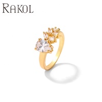 RAKOL RP5251 Bagues en laiton plaqué or 18 carats et rhodium, serties de zircone cubique brillante en forme de goutte d'eau, style vintage, pour filles, personnalisables, effet diamant